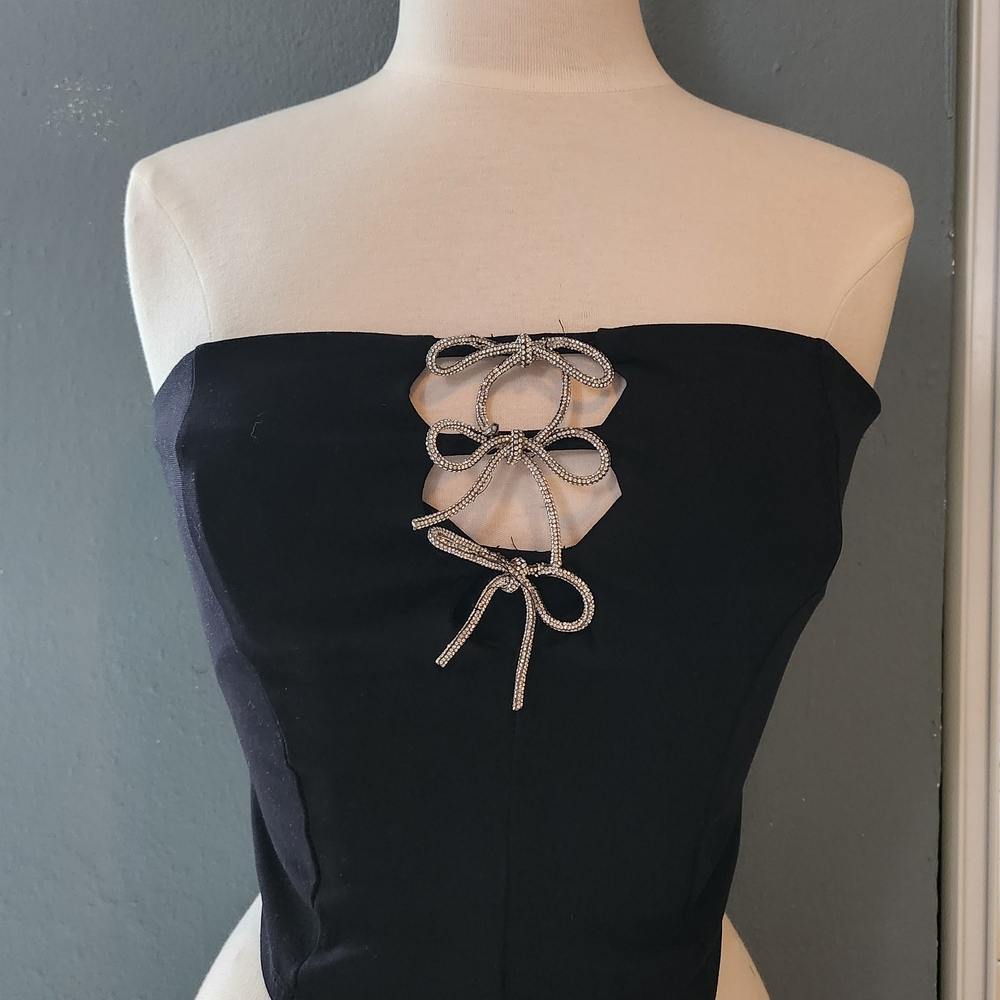 Windsor Black Strapless Top with Rhinestone Lace-Up
